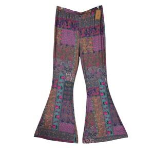 NWT Natural Life Floral Patchwork Flare Bell Bottom Pants XL Purple Pink Boho